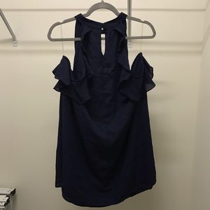 Truly You high neck cold shoulder navy dress
